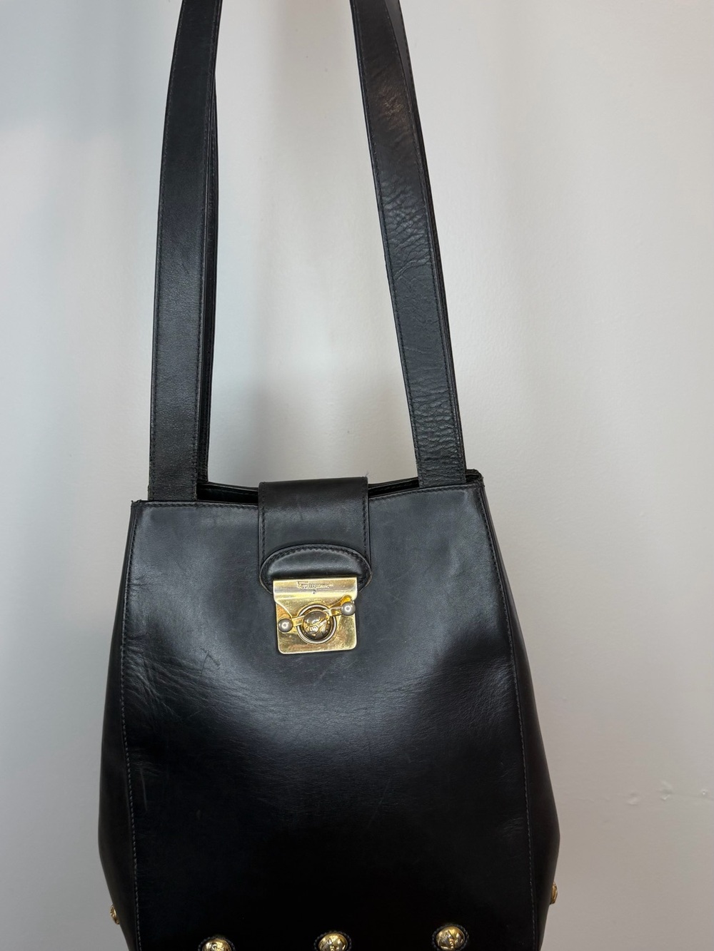 Salvatore Ferragamo Studded Leather Tote Bag Black